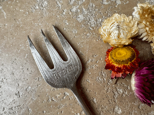 rare antique edwardian silver plated bread fork motto