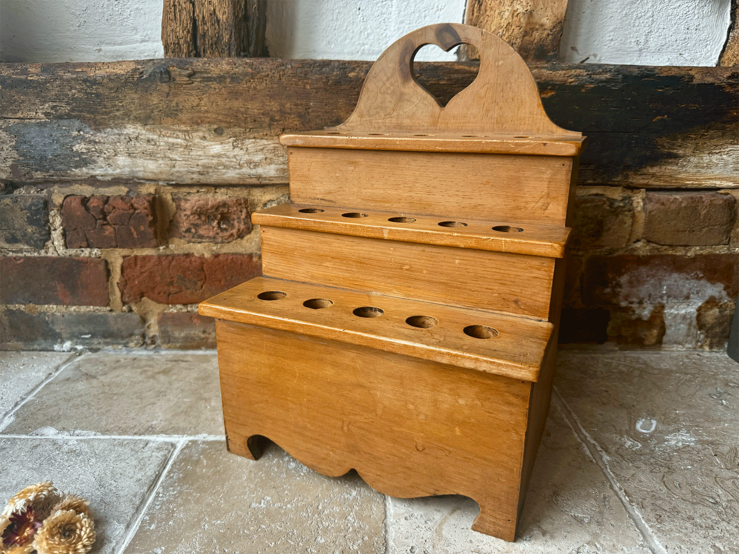 antique early 20th century wooden treen pine welsh cawl spoon rack