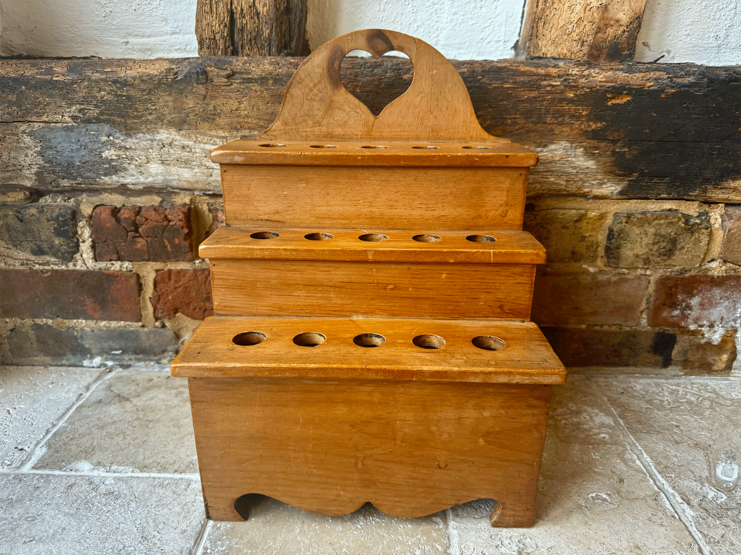 antique early 20th century wooden treen pine welsh cawl spoon rack