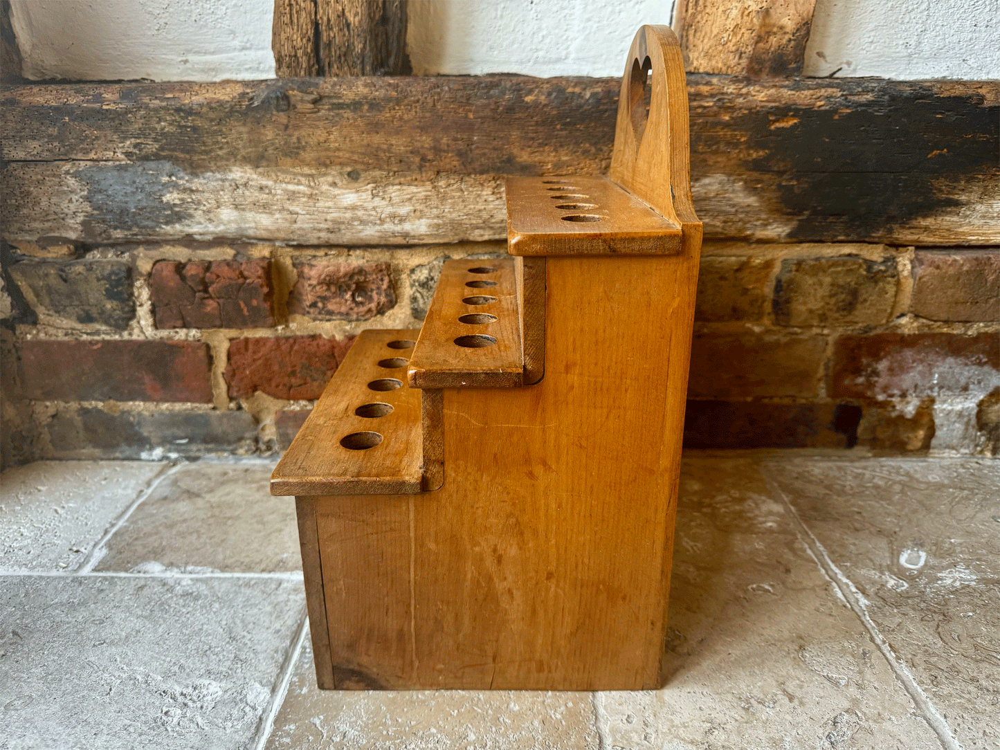 antique early 20th century wooden treen pine welsh cawl spoon rack