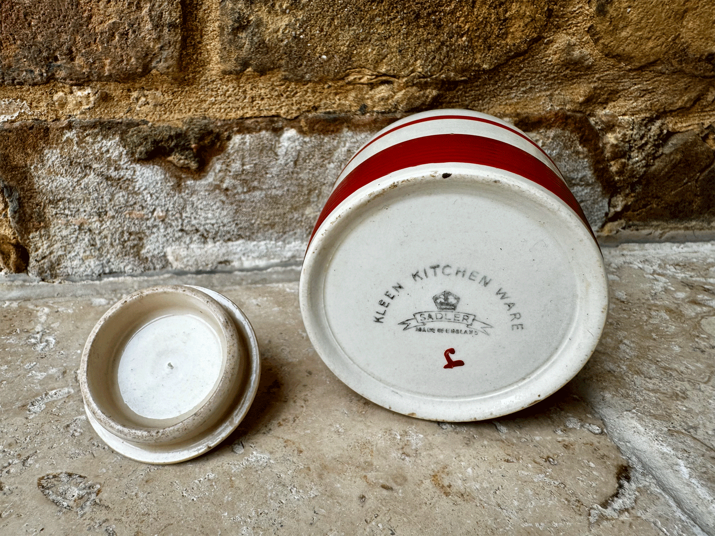 rare small ironstone kitchen storage jar canister red sadler kleen ware cherries