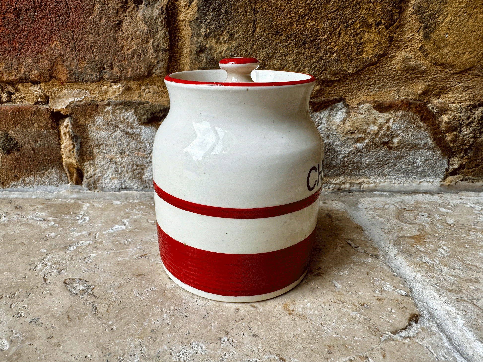 rare small ironstone kitchen storage jar canister red sadler kleen ware cherries