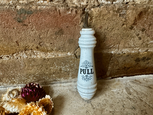 antique edwardian rare white ironstone loo lavatory cistern pull black typography