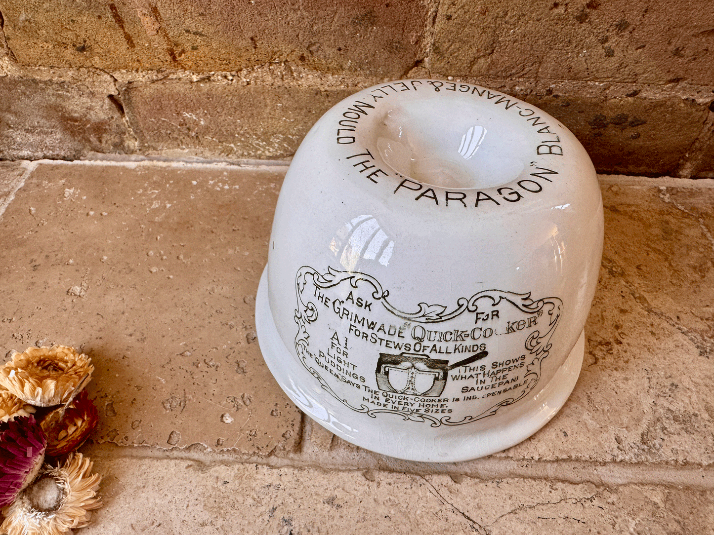 antique edwardian white ironstone green transferware rare advertising jelly mould grimwades paragon jelly mould