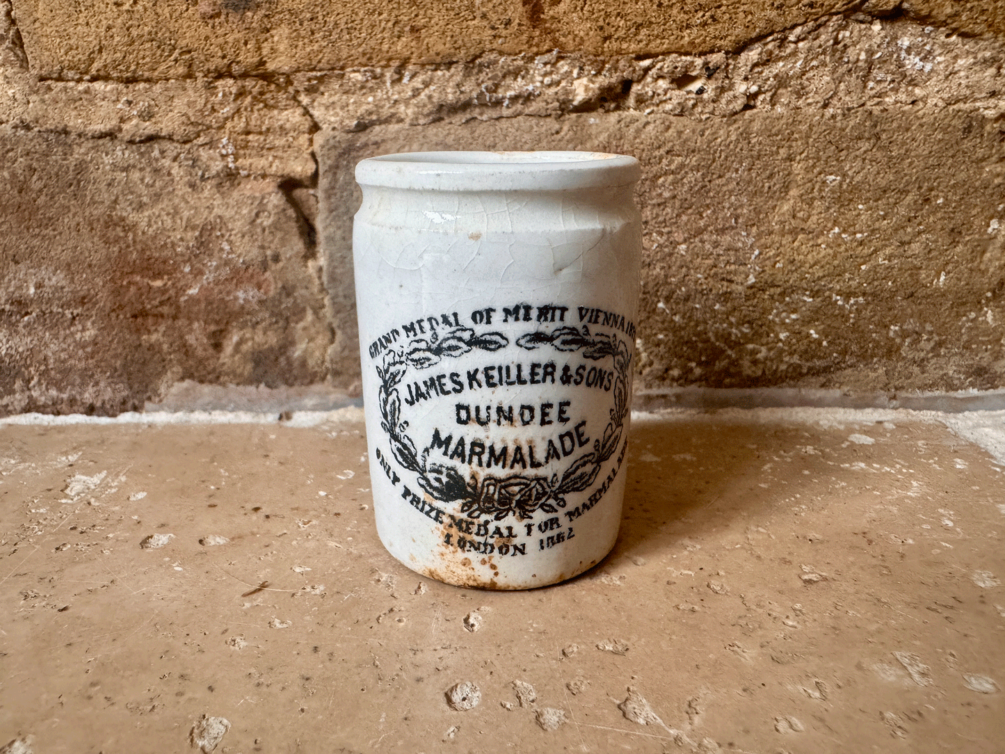 rare antique victorian scottish english advertising pot miniature small train size james keiller dundee marmalade pot