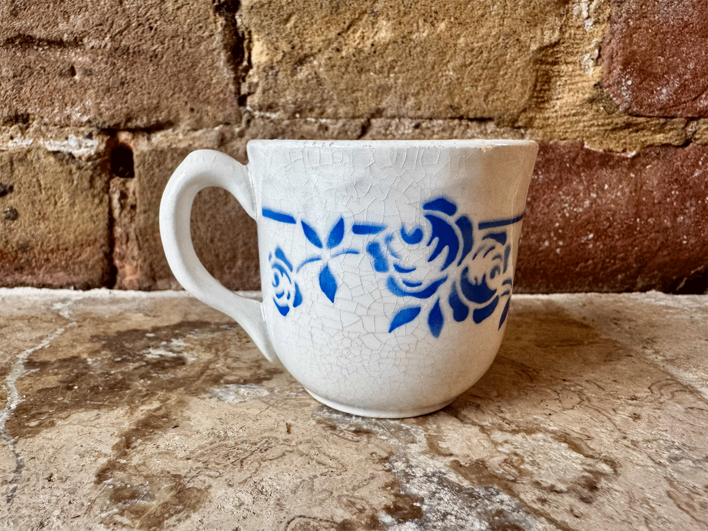 antique french floral blue transferware ironstone terre de fer espresso cup