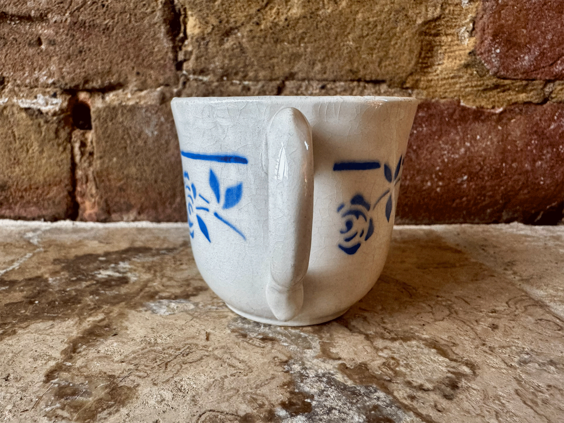 antique french floral blue transferware ironstone terre de fer espresso cup