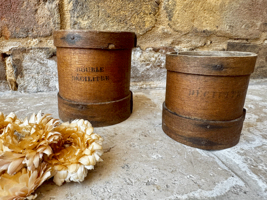 antique french set bentwood treen wooden grain measures double decilitre  boissellerie leger poitiers