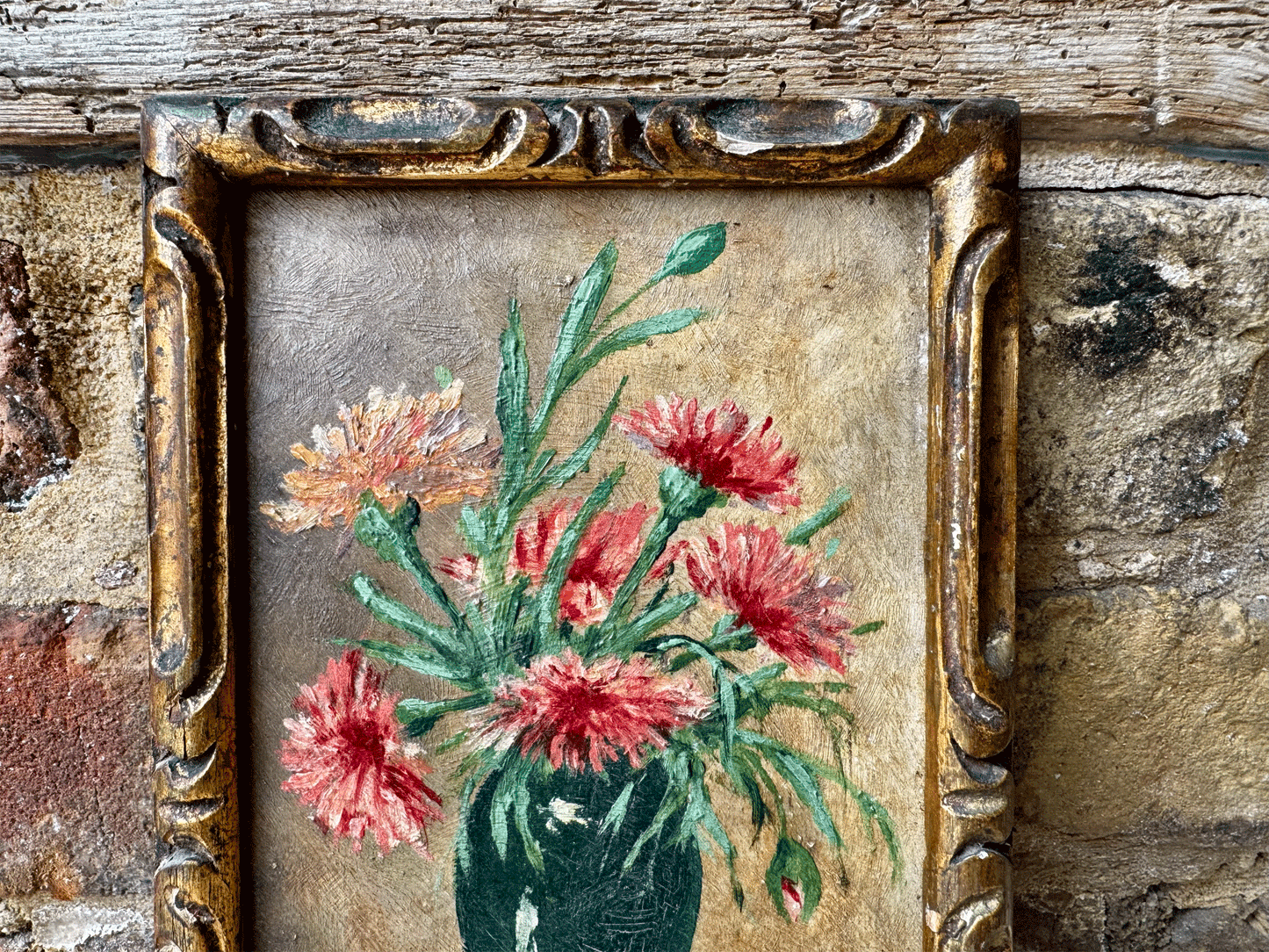 antique french signed oil painting board framed floral composition gilt gaston berger
