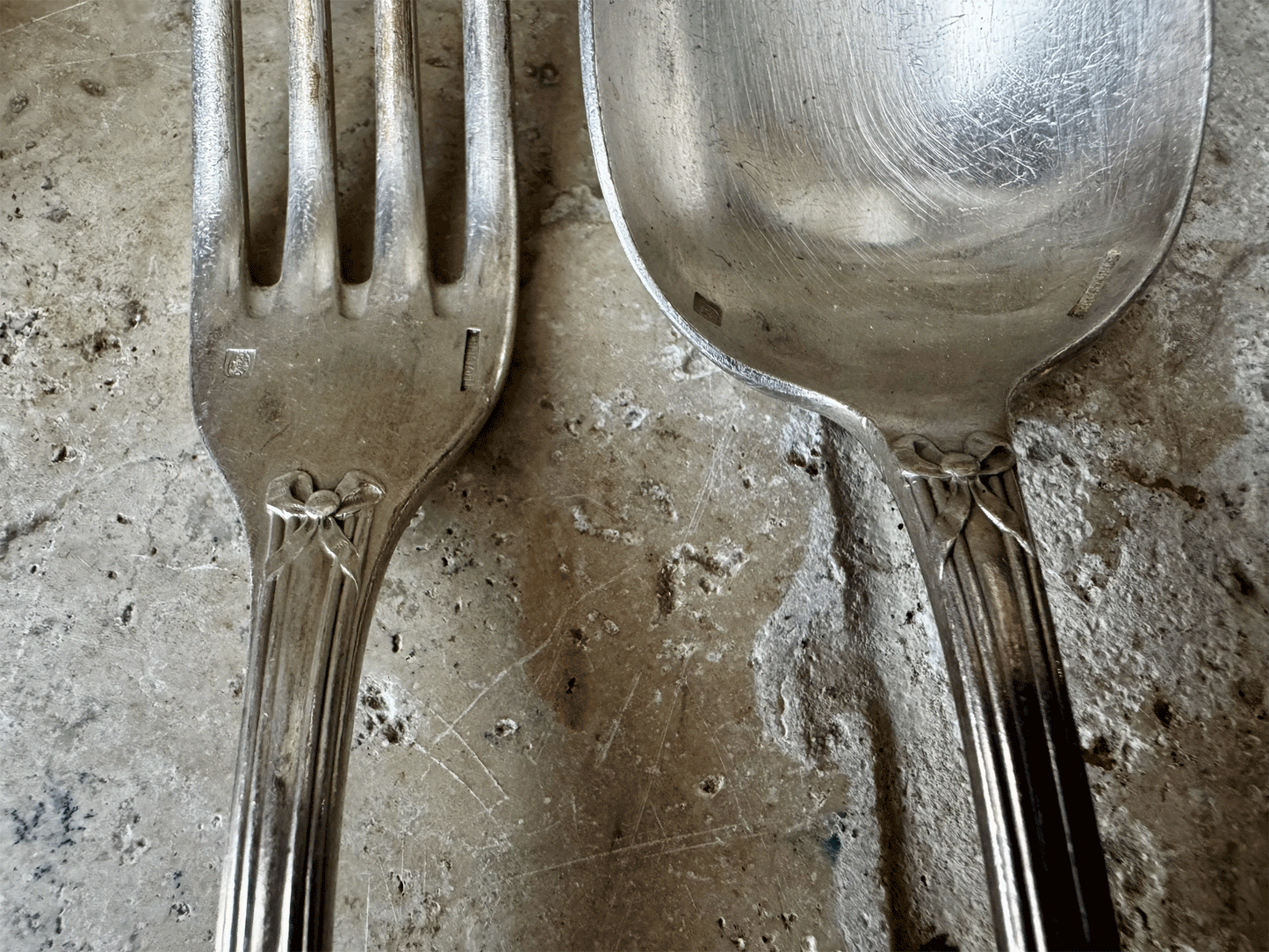 antique christofle rubans large flatware serving set fork spoon