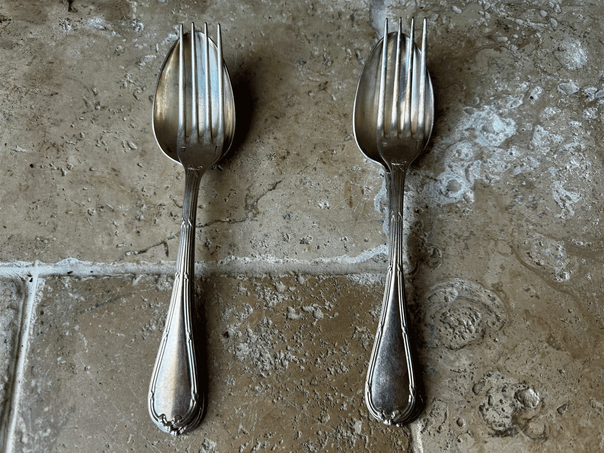 antique christofle rubans large flatware serving set fork spoon