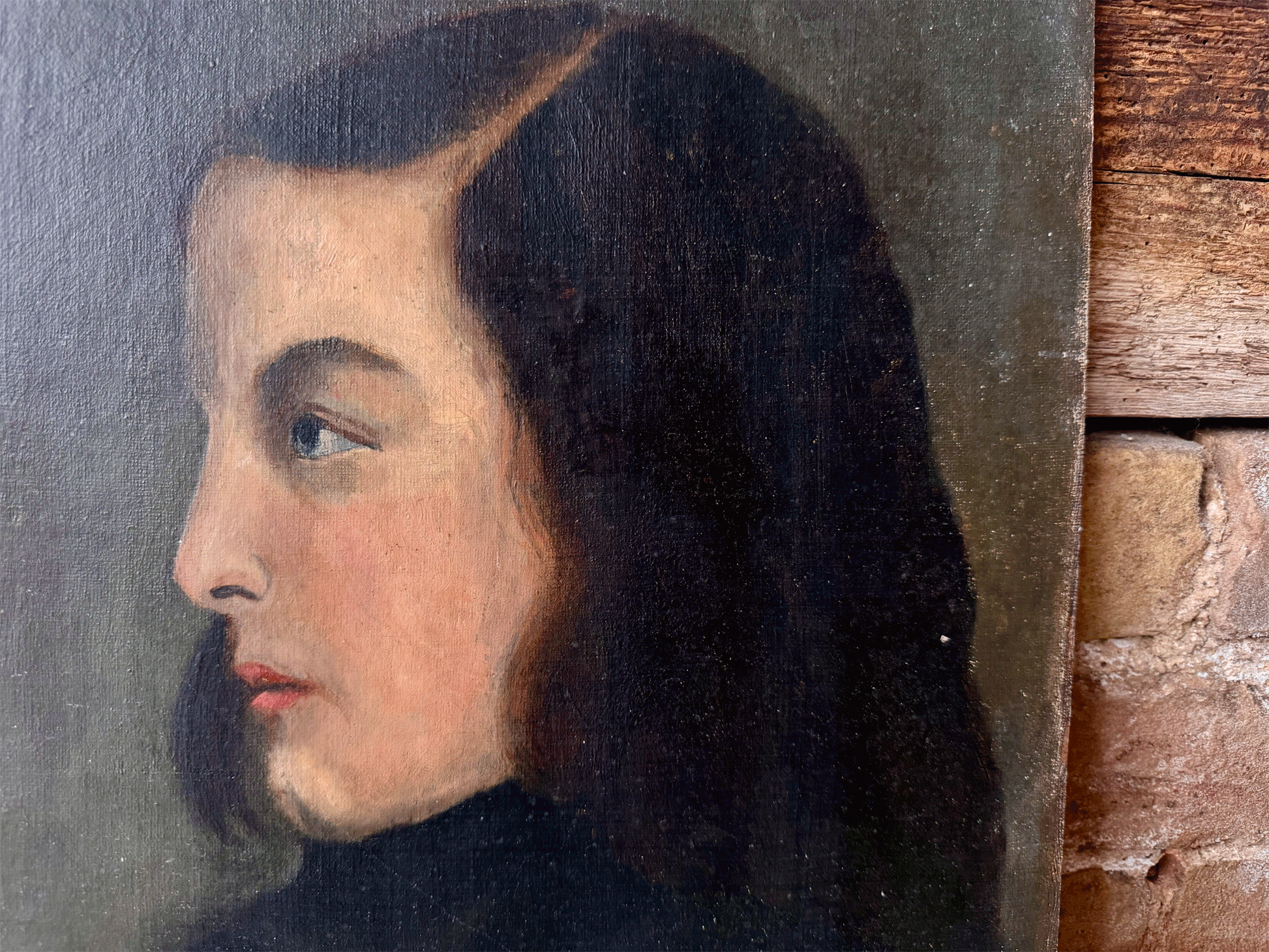 antique french 19th century 1800s woman lady portrait oil board moody tones signed dated