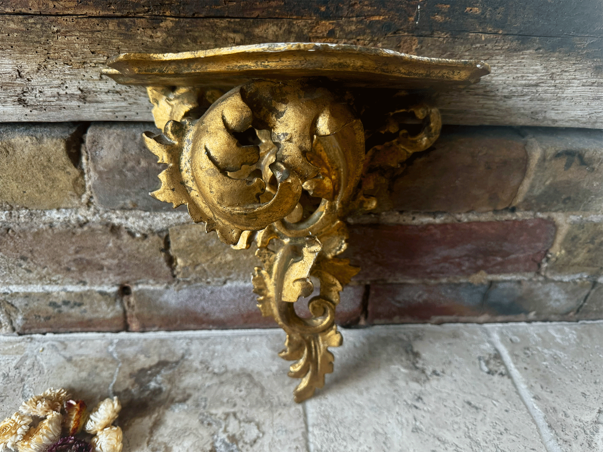 antique french gilt gilded floating wall shelf corbel sconce cornucopia
