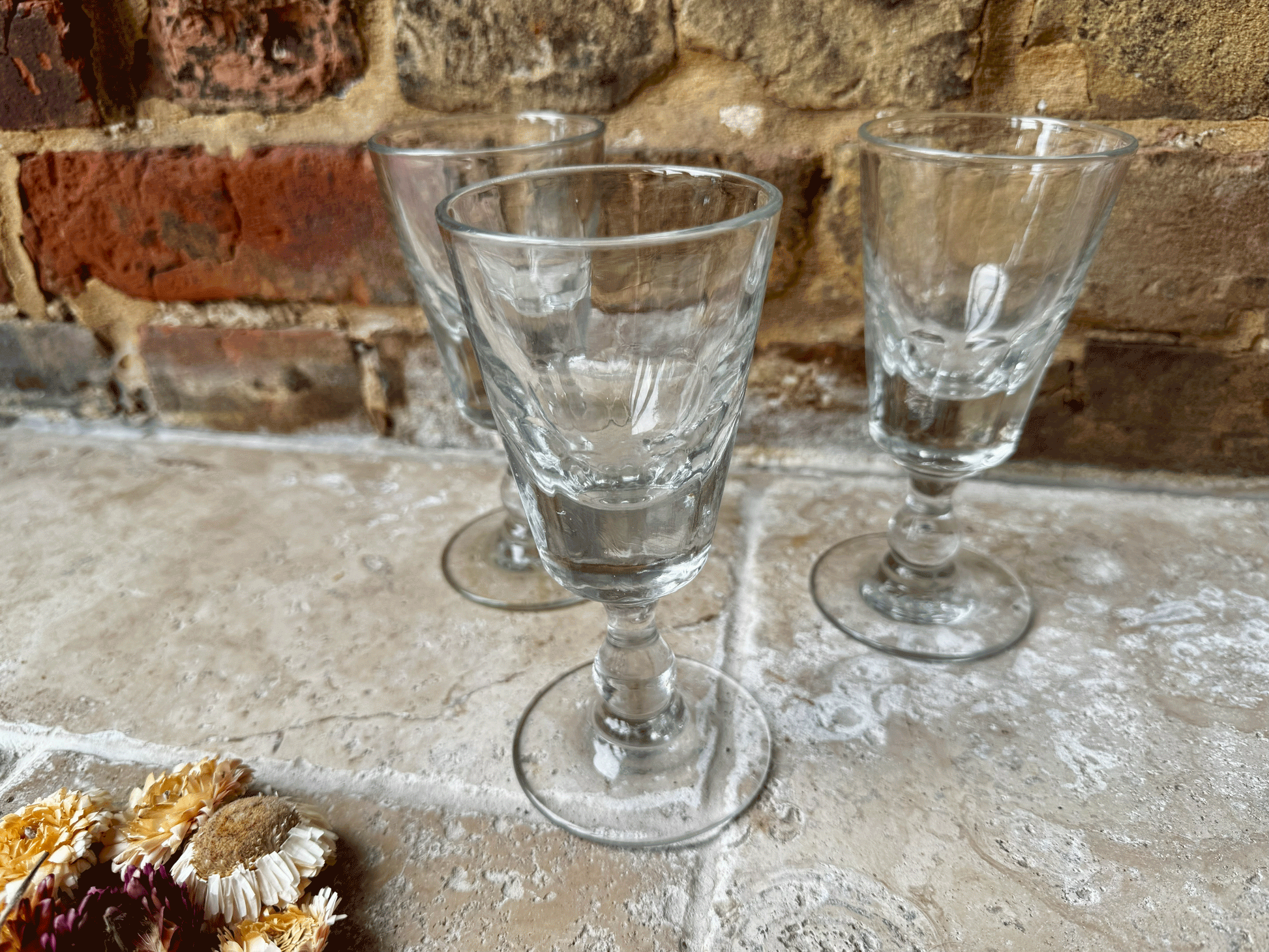 antique french thick heavyset hand blown 1800s 19th century glass rummer  wine glass ribbed