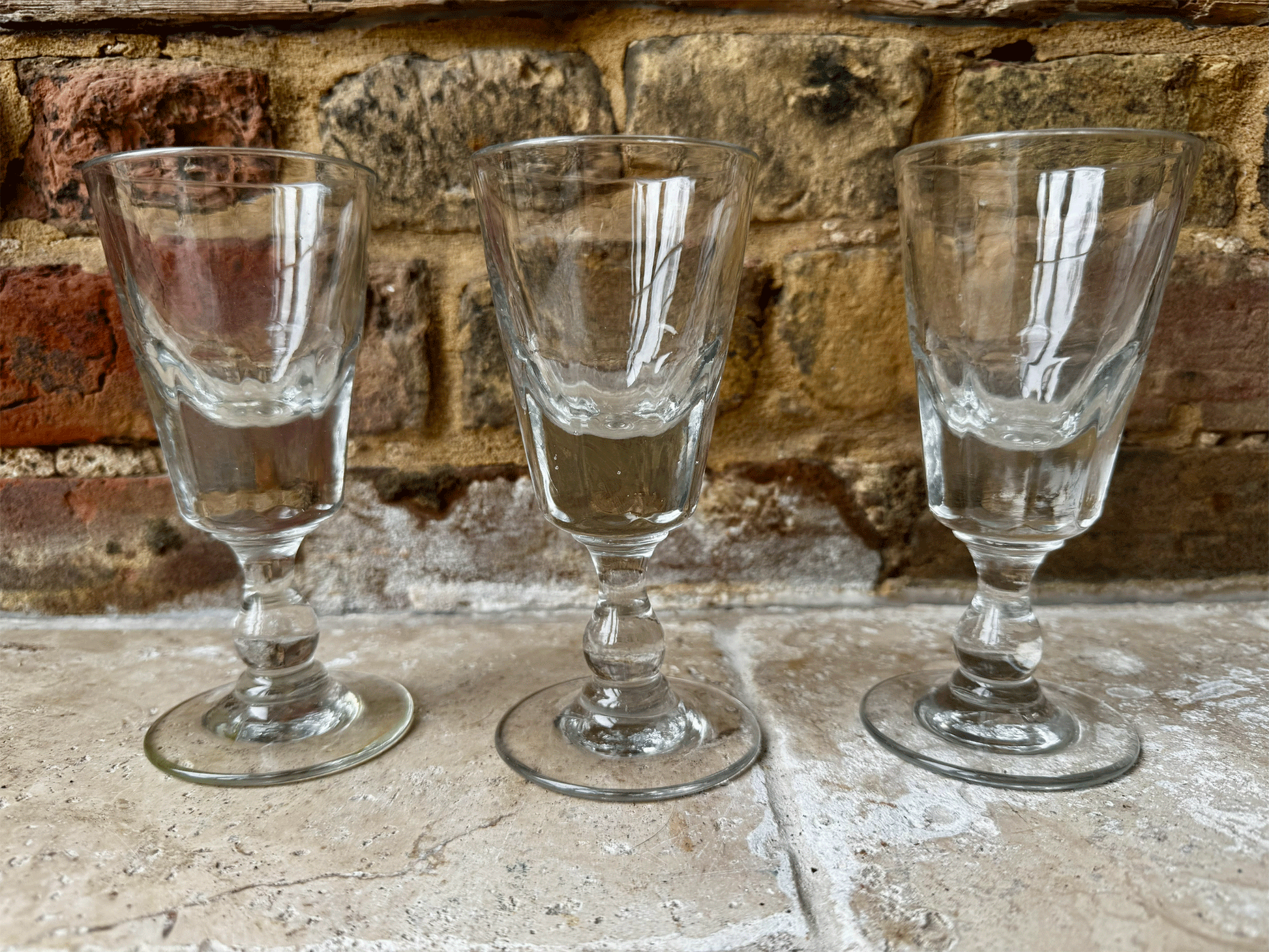 antique french thick heavyset hand blown 1800s 19th century glass rummer  wine glass ribbed