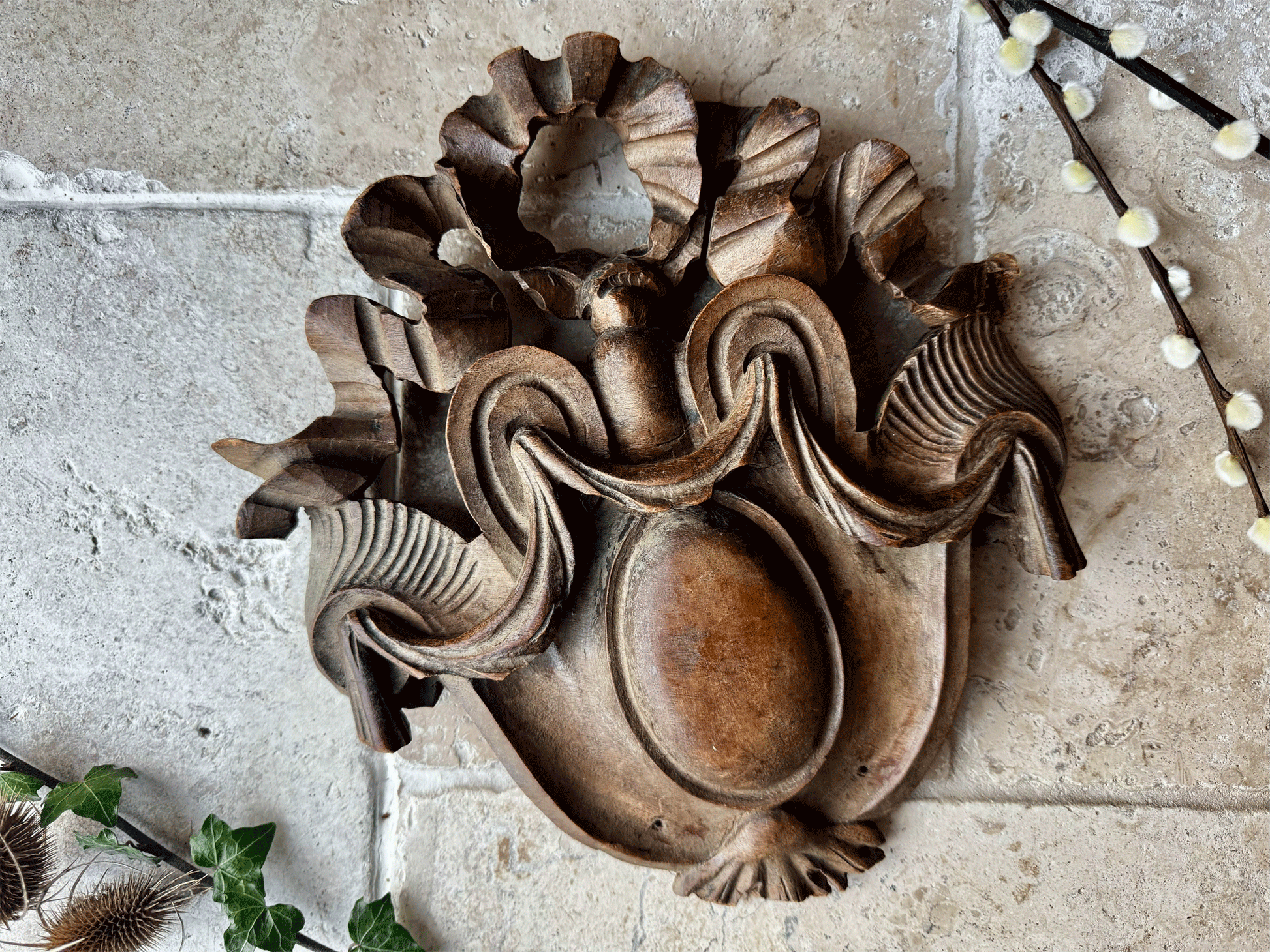 antique french 19th century 1800s deeply carved decorative wall panel pelmet