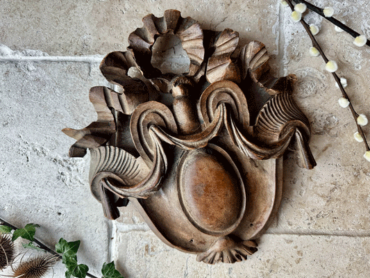 antique french 19th century 1800s deeply carved decorative wall panel pelmet