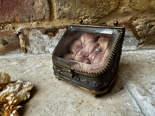 rare antique french 19th century 1800s pocket watch display case bevelled glass cherubs hook pink silk cushion