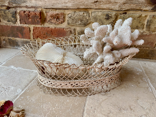 antique 19th century french decorative wire cast iron planter tray faded chippy paint