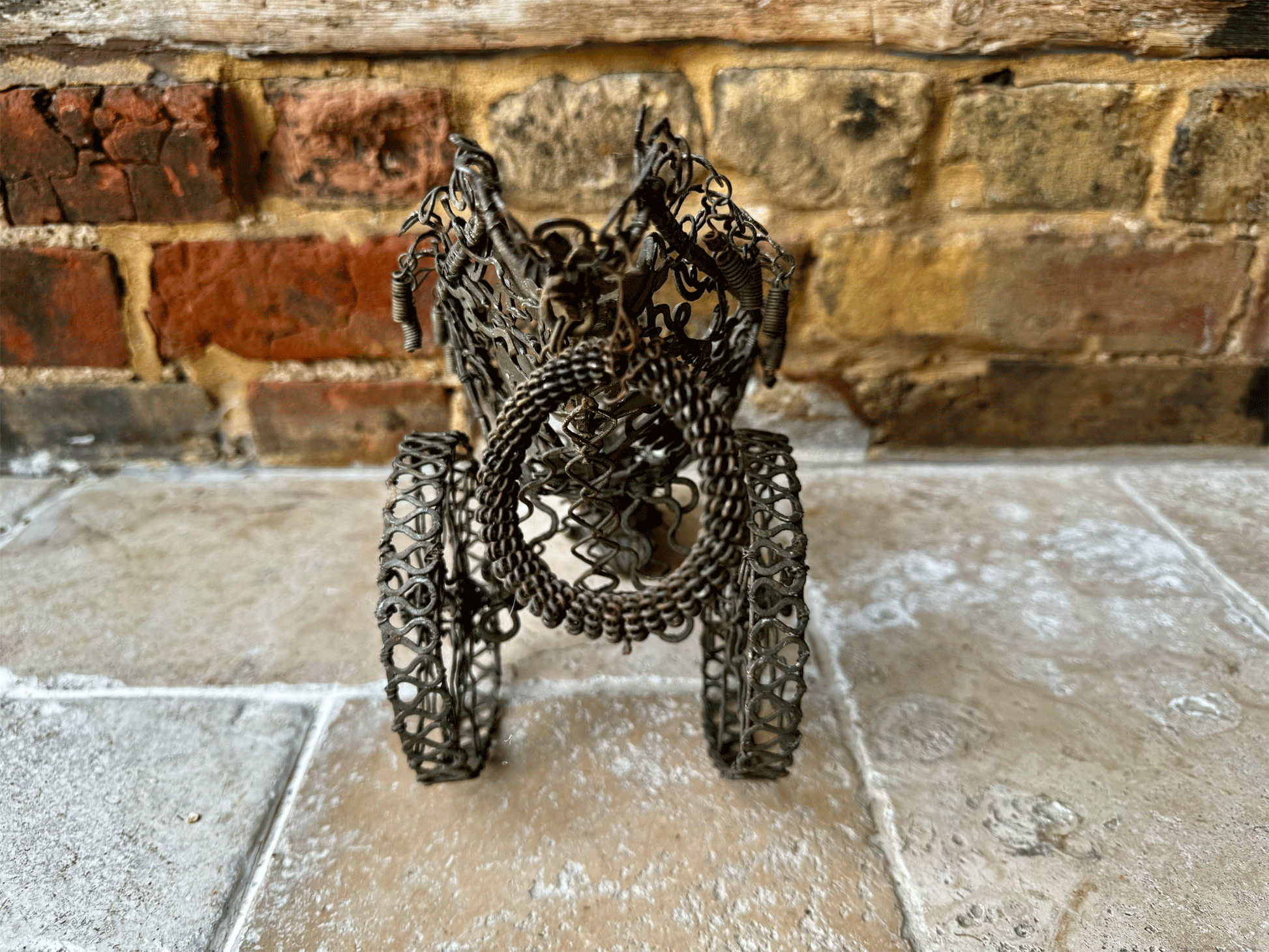 19th century 1800s decorative antique french ornate wirework champagne wine bottle holder pourer ram head wheels