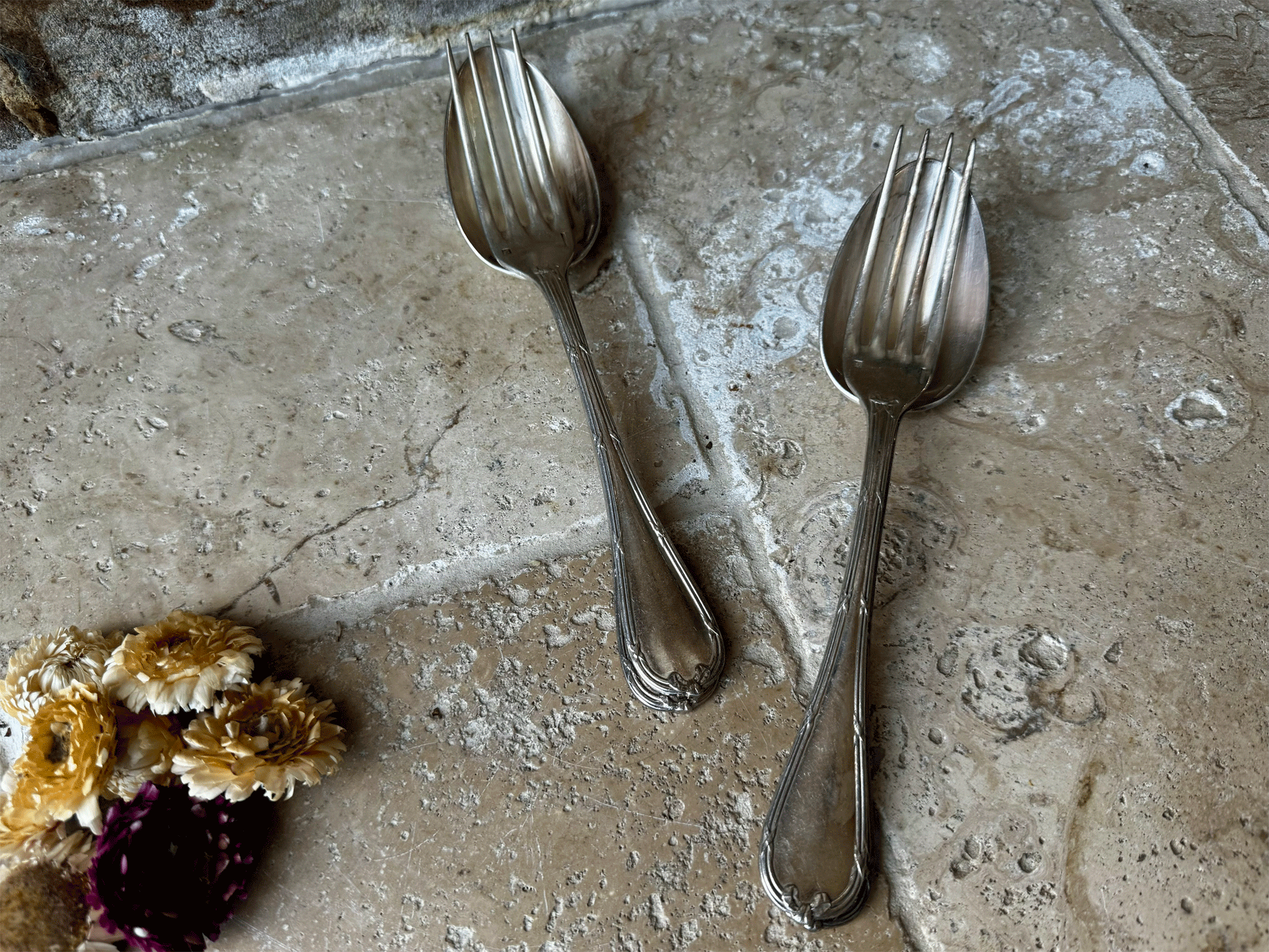 antique christofle rubans large flatware serving set fork spoon