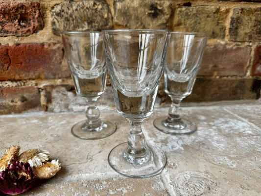 antique french thick heavyset hand blown 1800s 19th century glass rummer  wine glass ribbed