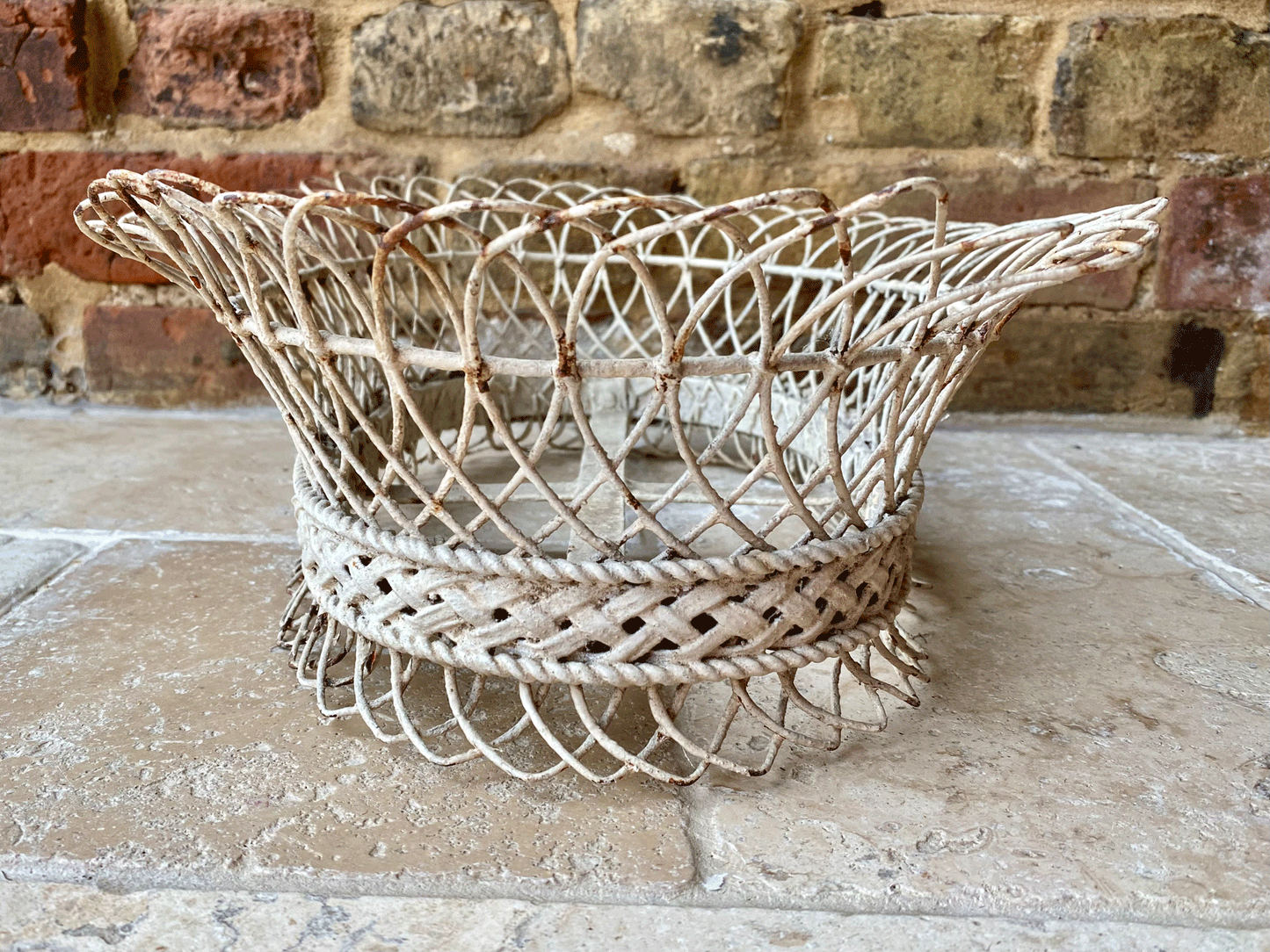 antique 19th century french decorative wire cast iron planter tray faded chippy paint