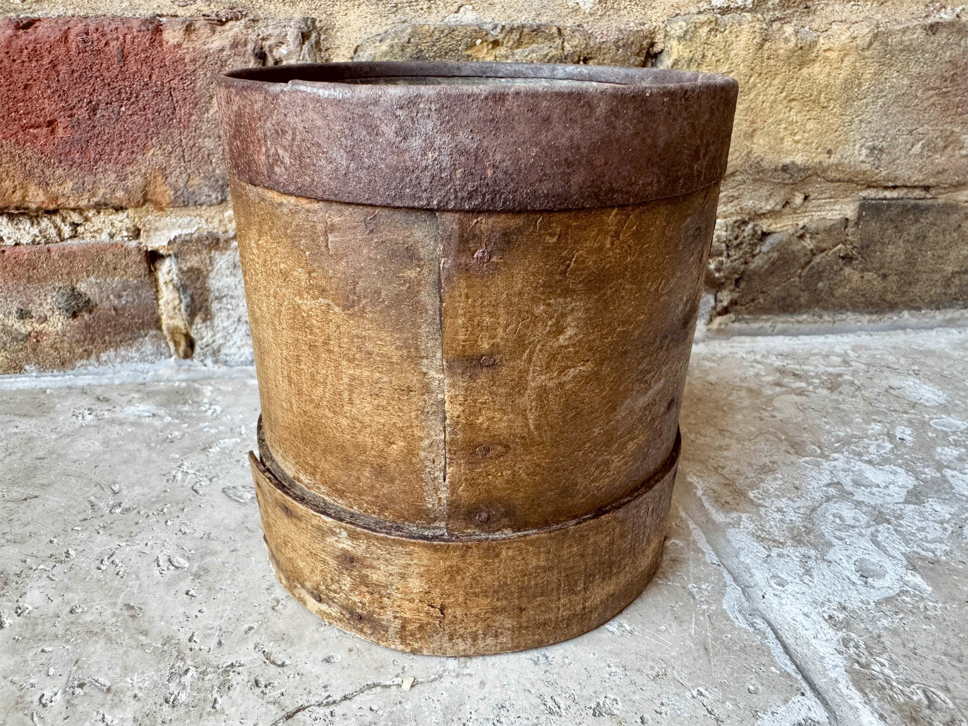 antique french rustic bentwood treen wooden grain measure one litre