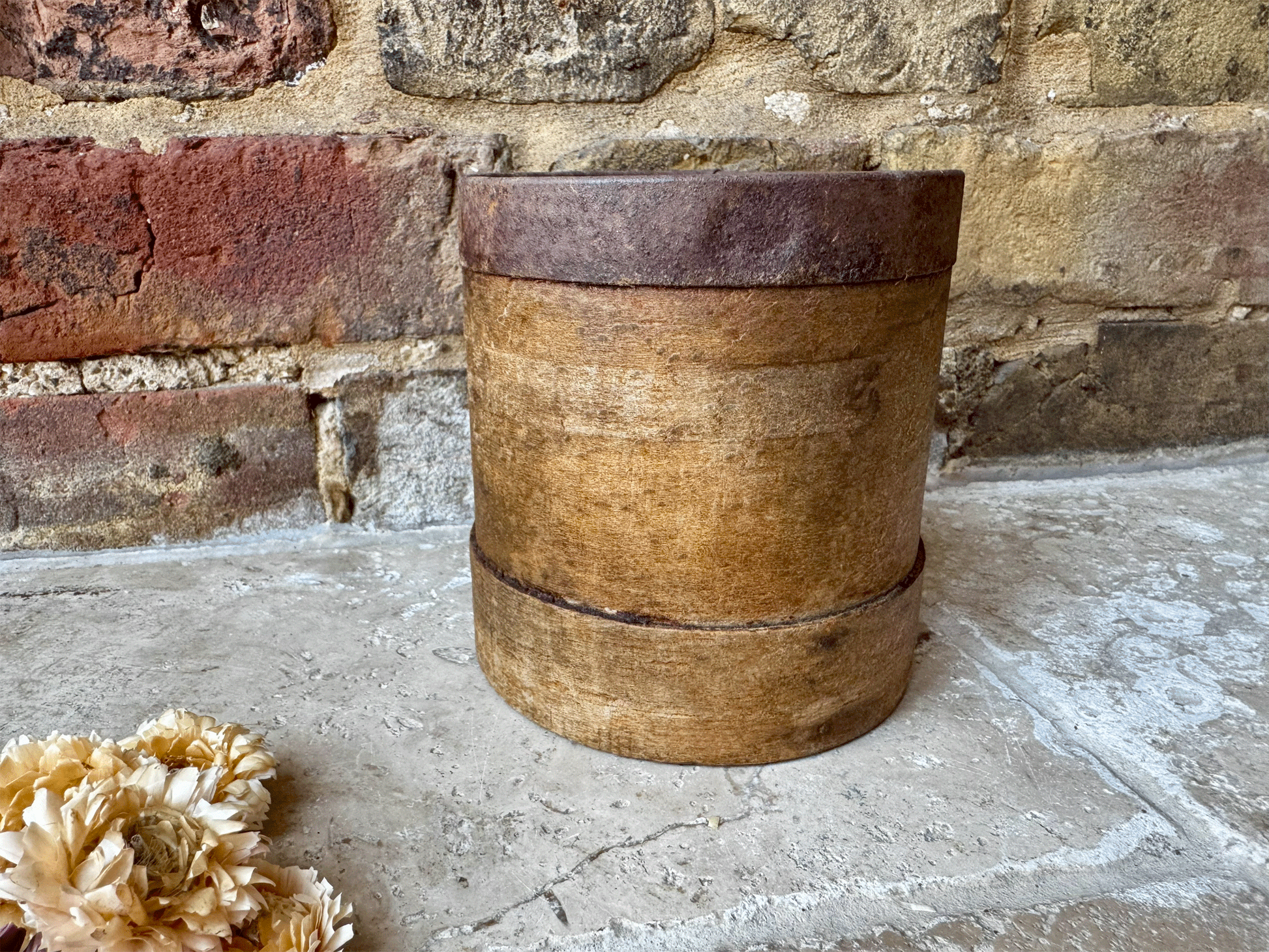antique french rustic bentwood treen wooden grain measure one litre
