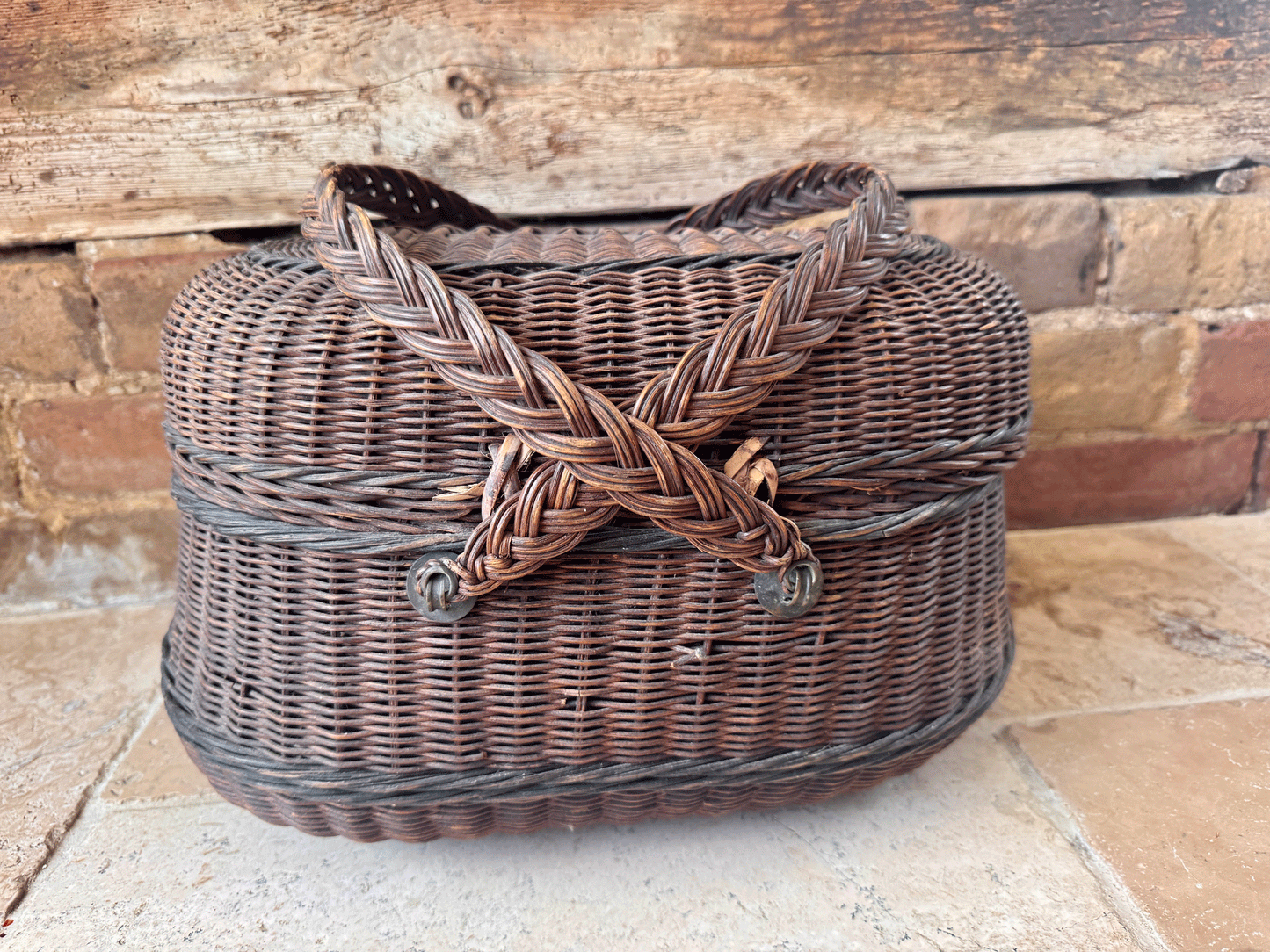 antique french extra large 19th century rustic fishing creel shopping bressan basket