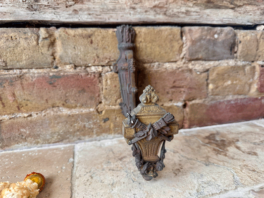 antique french rare 19th century cast iron ormolu wall bracket hanging decorative torches curtain drape hook tie back