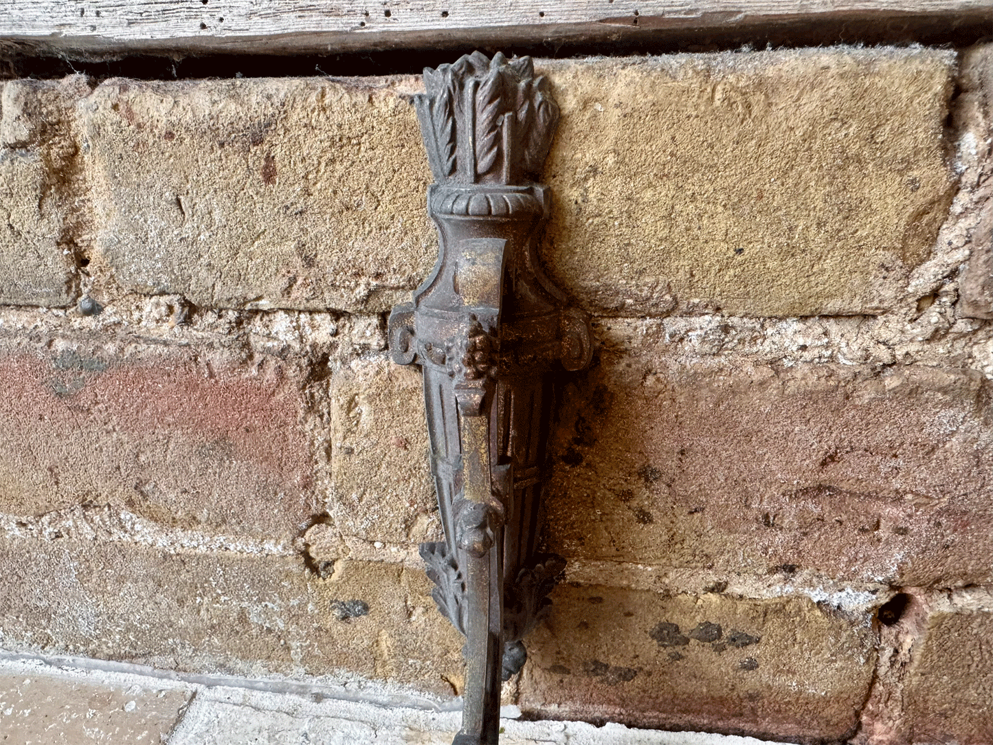 antique french rare 19th century cast iron ormolu wall bracket hanging decorative torches curtain drape hook tie back
