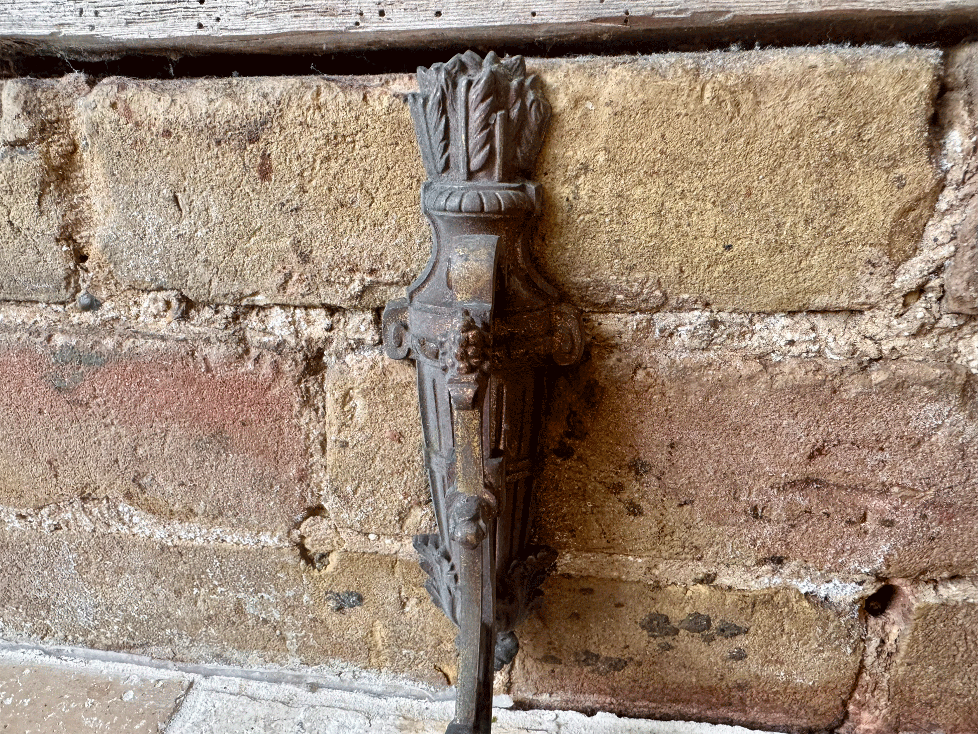antique french rare 19th century cast iron ormolu wall bracket hanging decorative torches curtain drape hook tie back