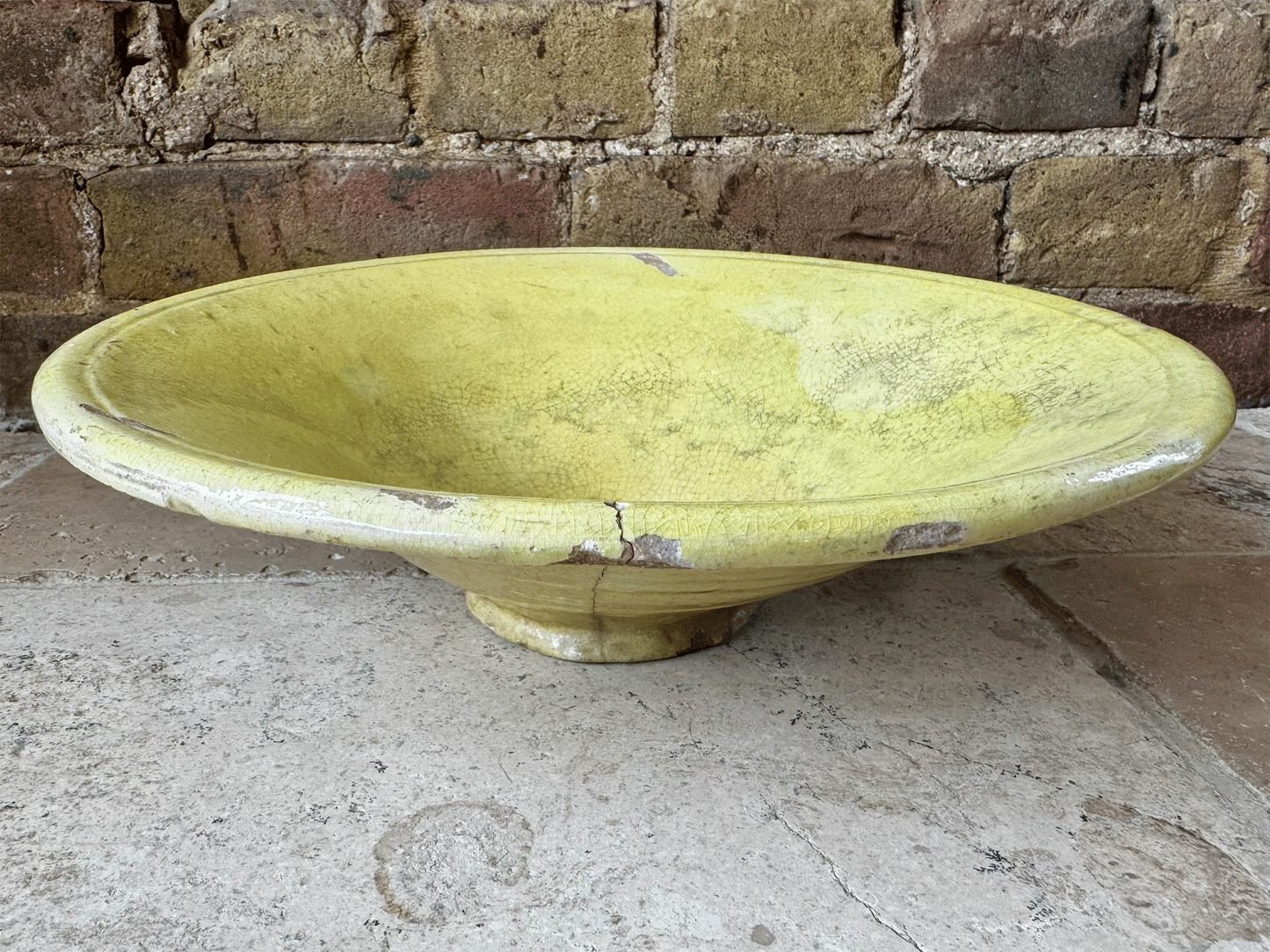 antique french large rare yellow glazed provencal earthenware terracotta tian mixing bowl