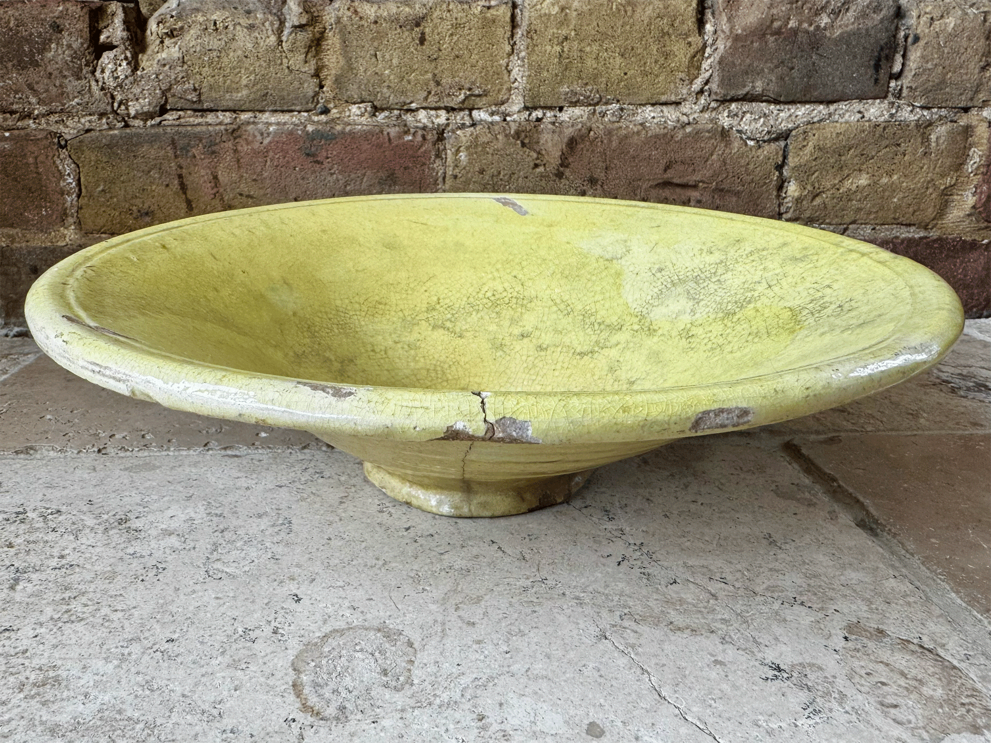 antique french large rare yellow glazed provencal earthenware terracotta tian mixing bowl