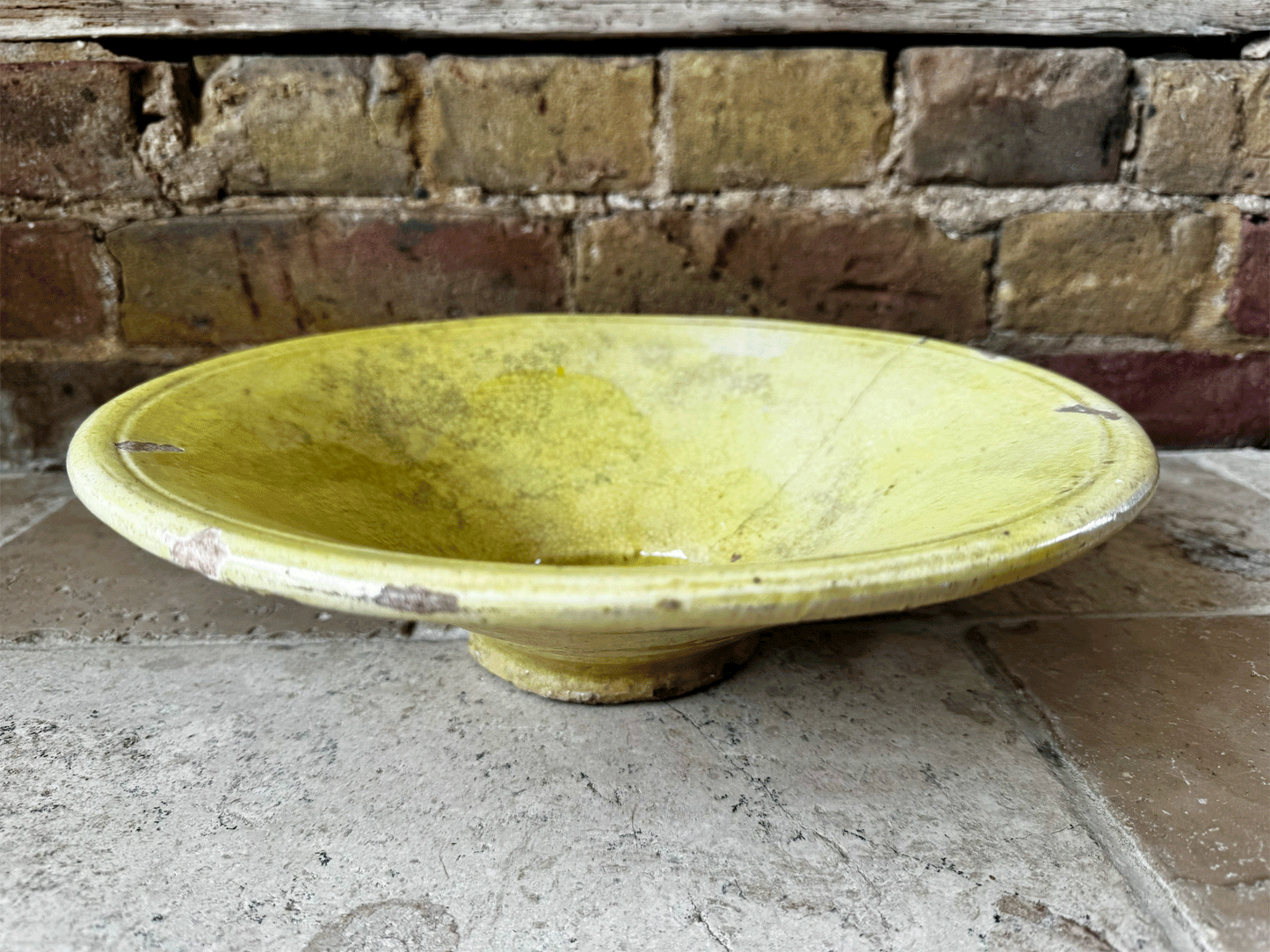 antique french large rare yellow glazed provencal earthenware terracotta tian mixing bowl