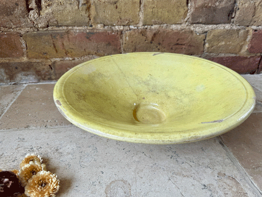 antique french large rare yellow glazed provencal earthenware terracotta tian mixing bowl