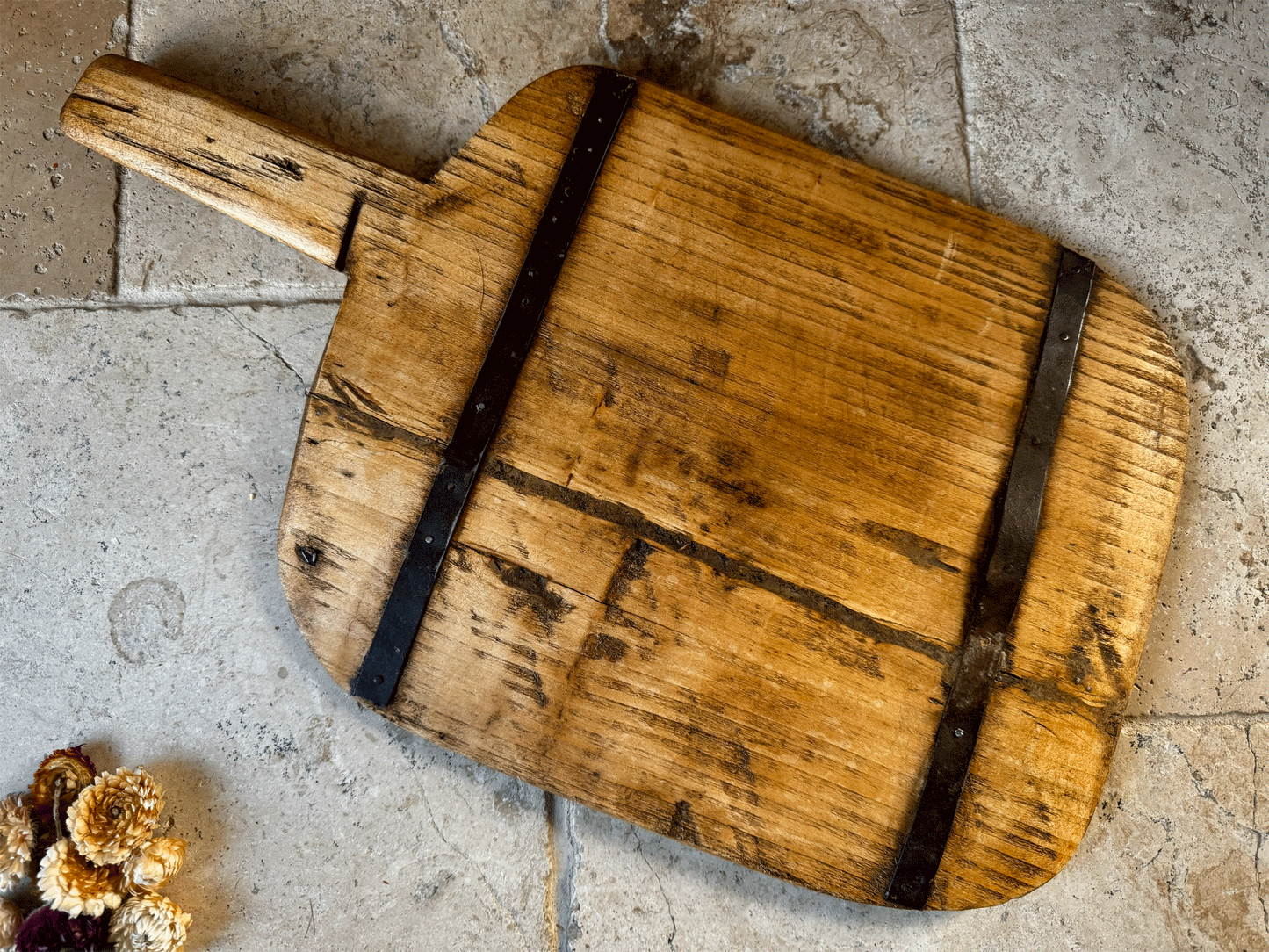 antique french extra large repaired dough bread board metalwork rustic kitchen decor