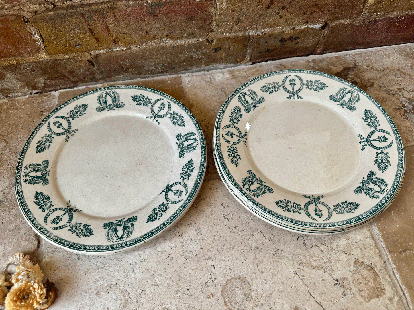 antique french 19th century green transferware ironstone gien wagram plate