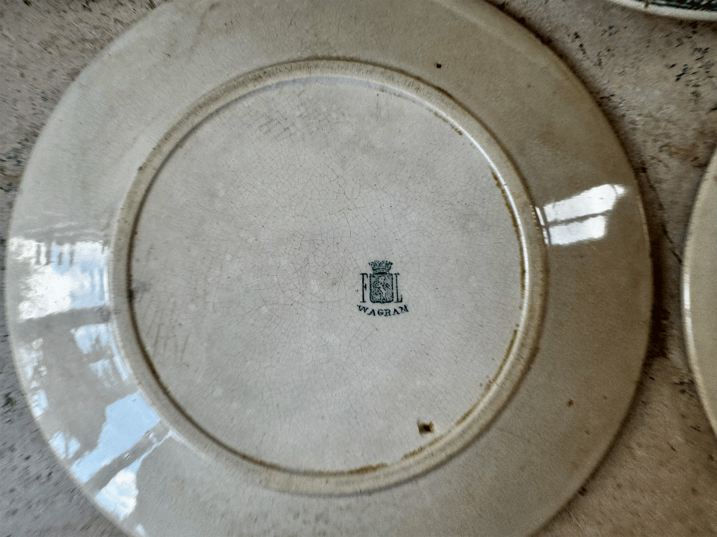 antique french 19th century green transferware ironstone gien wagram plate