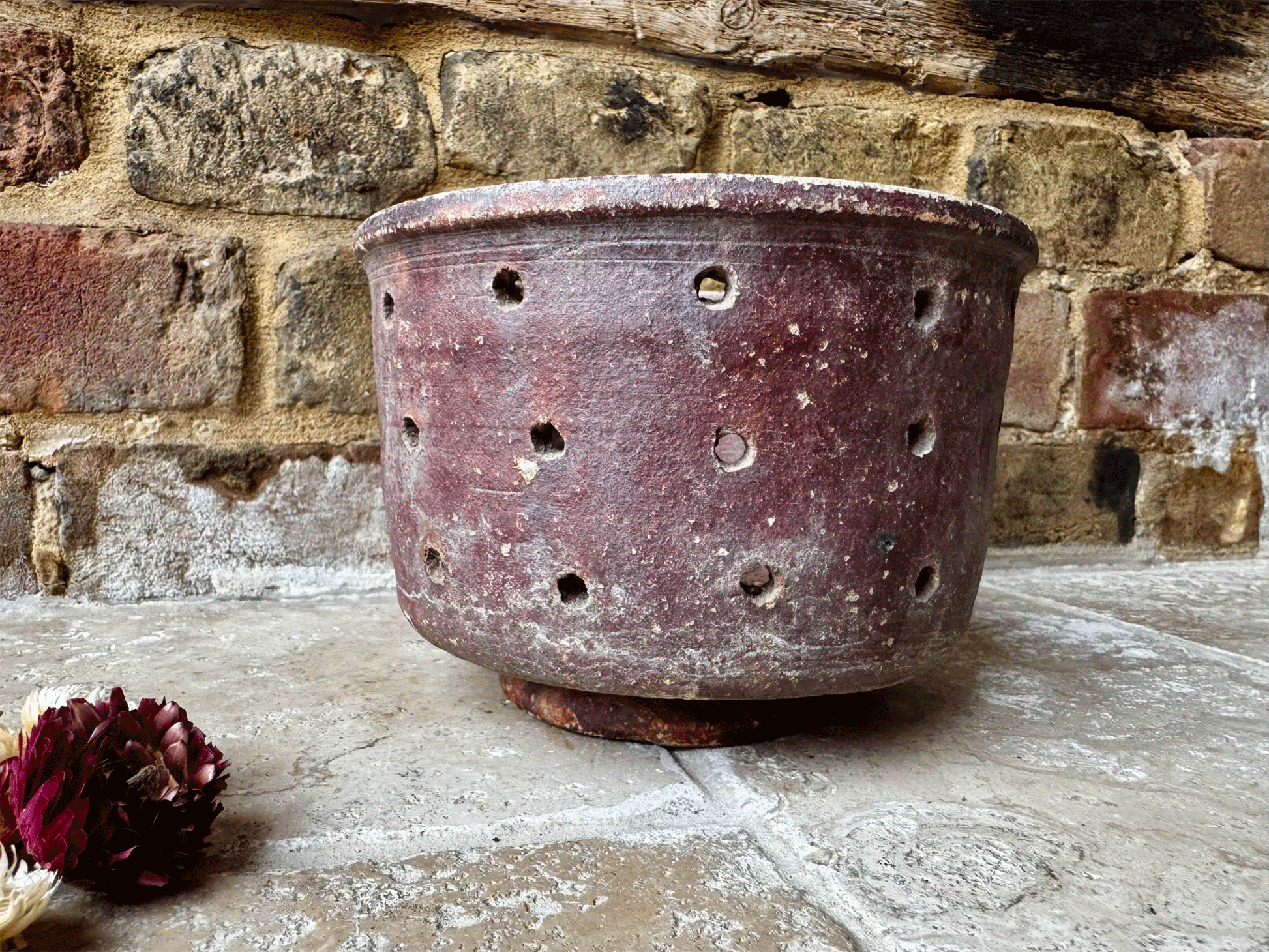 huge large stoneware earthenware pierced faisselle cheese mould decorative