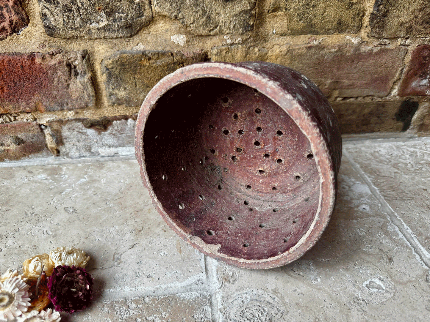 huge large stoneware earthenware pierced faisselle cheese mould decorative