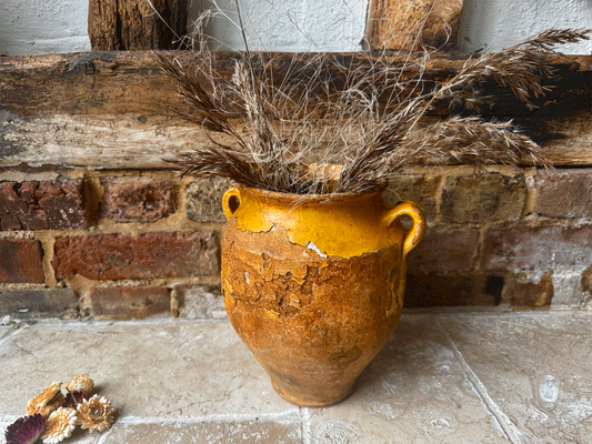 antique french 19th century yellow glaze terracotta large confit jar pot