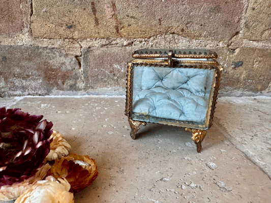antique french ormolu glass pocket watch display case patch box jewellery casket