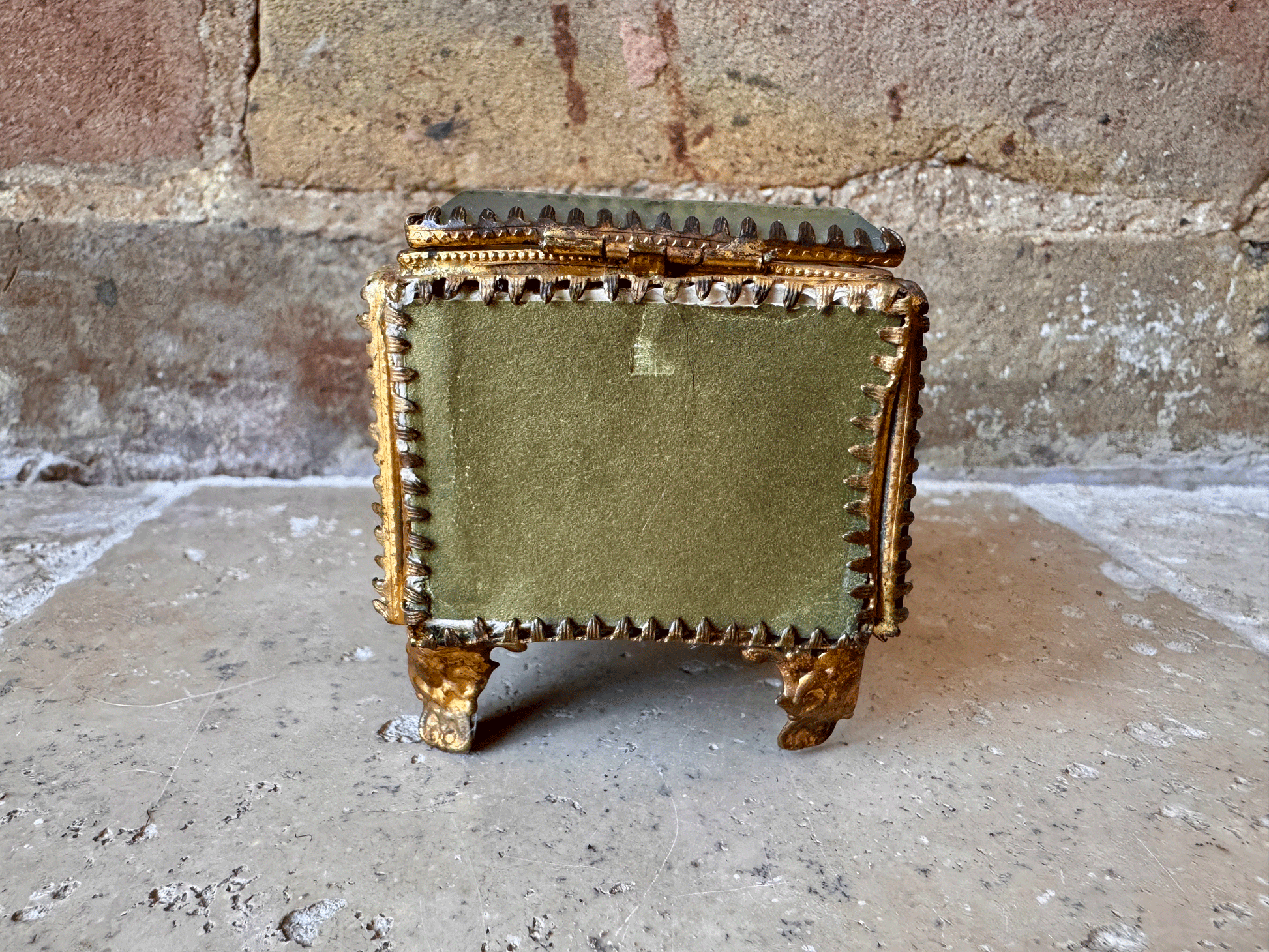 antique french ormolu glass pocket watch display case patch box jewellery casket