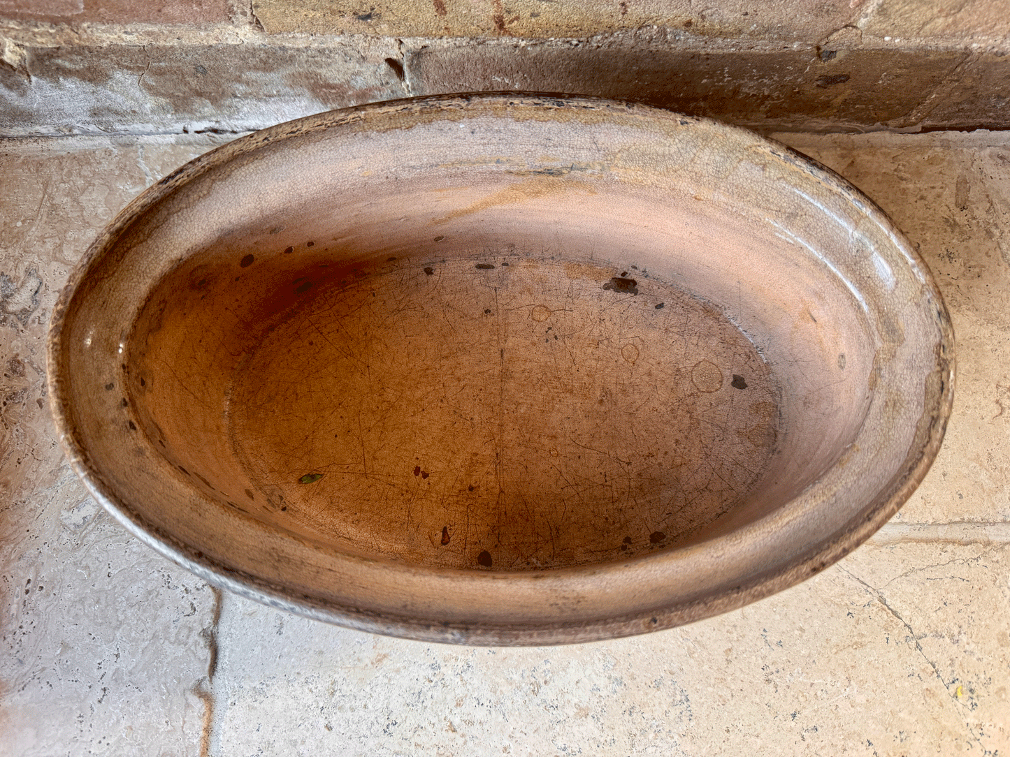 rare antique weathered timeworn peach yellow glaze terrine dish tureen planter