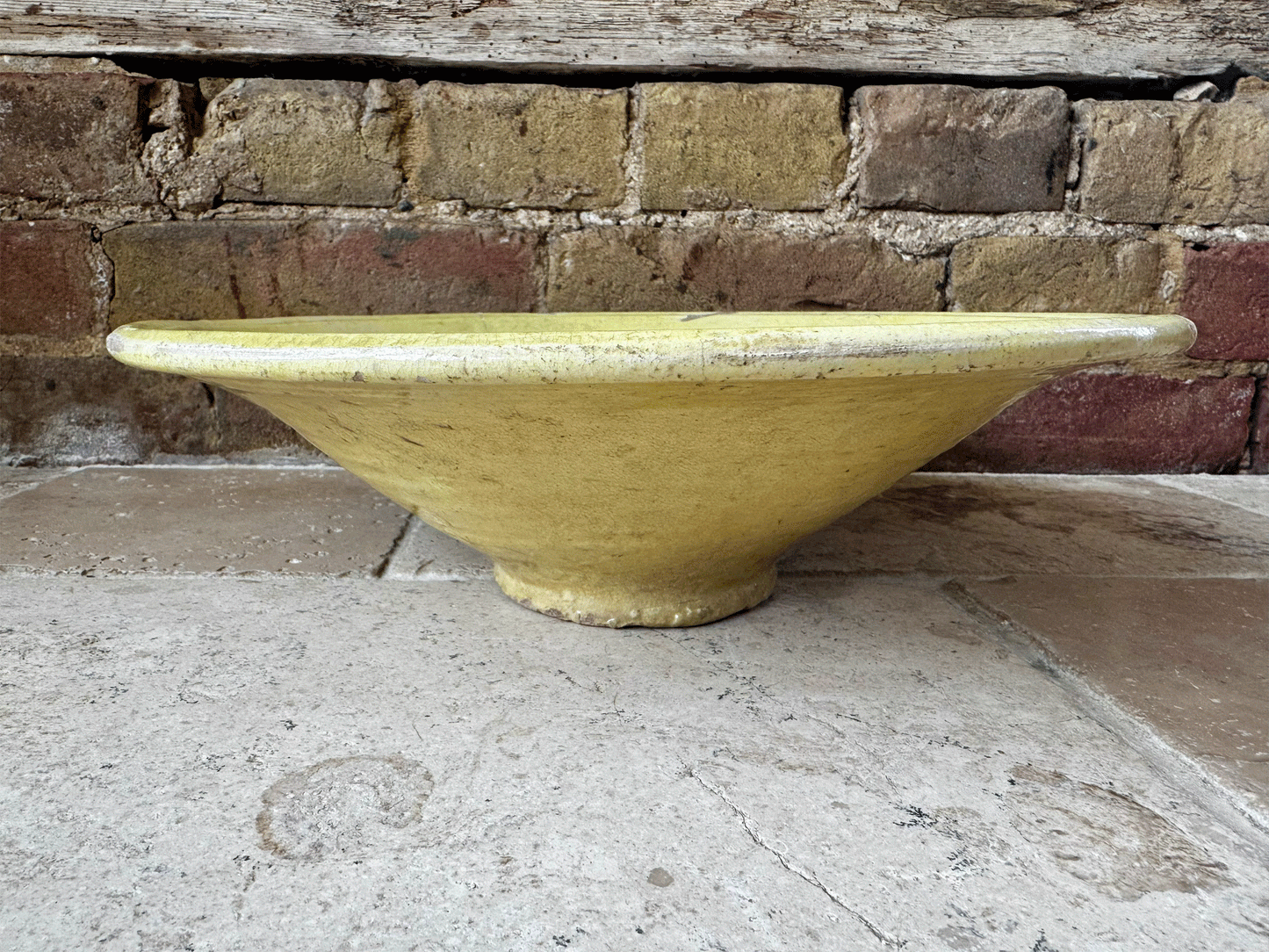 antique french large rare yellow glazed provencal earthenware terracotta tian mixing bowl