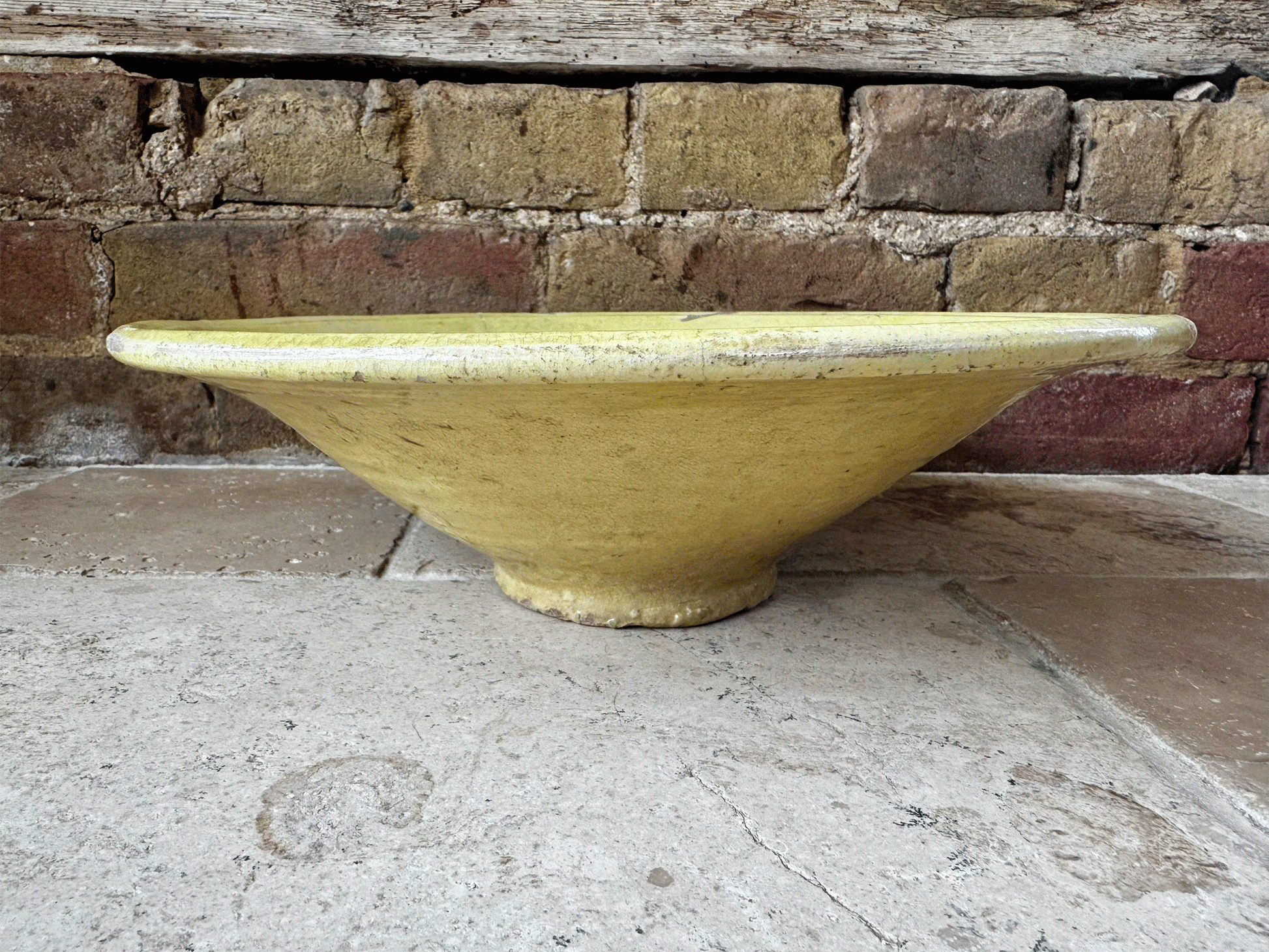 antique french large rare yellow glazed provencal earthenware terracotta tian mixing bowl