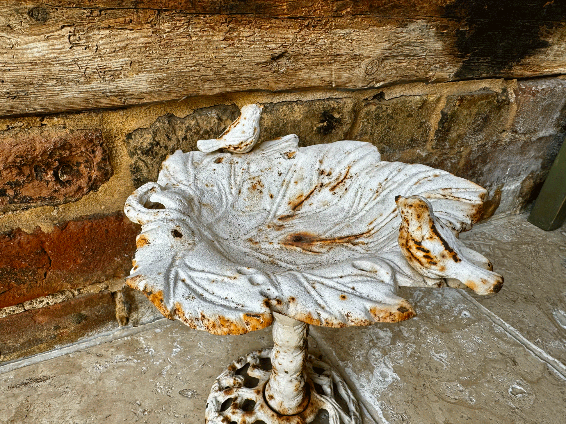 french 19th century cast iron bird bath display stand chippy weathered rustic