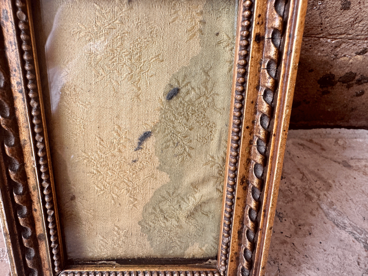 antique french wooden brass ormolu small picture photo frame garland banner 19th century